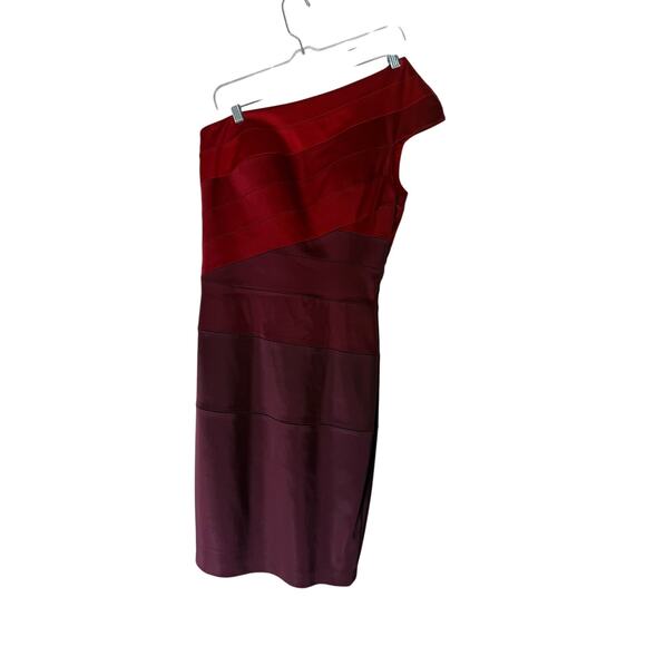 Jax Red Ombre Asymmetrical One Shoulder To Knee Zipper Cocktail Dress Size 6 - Picture 3 of 7